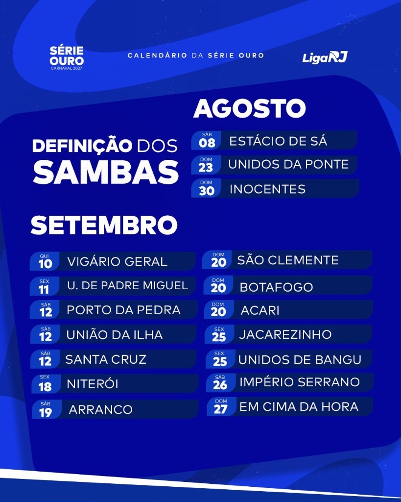 Liga RJ divulga calendário das definições de samba da Série Ouro; temporada de finais começa neste sábado com a Estácio de Sá